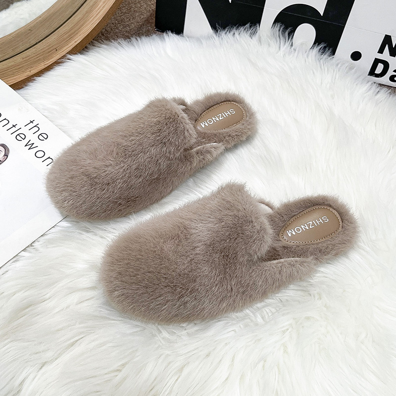 Slip On Mule Flat - Round Toe Fluffy Fur Slipper Woman
