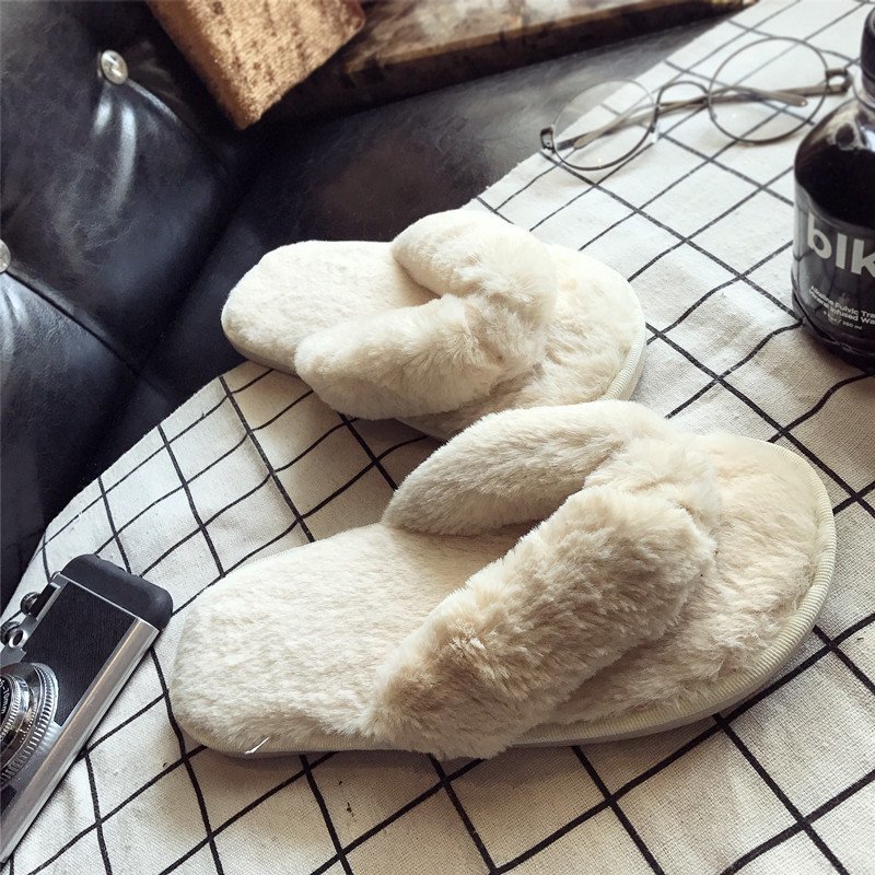 Women Shoes Winter - Cross Warm Fluffy Furry Slippers Women
