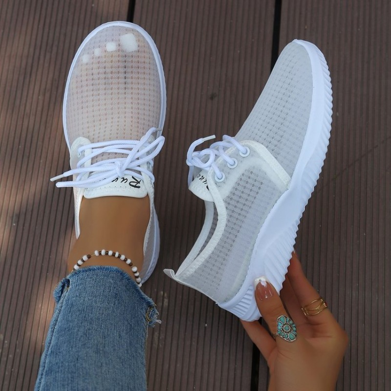 Women Shoes Sale - Women's Sneakers Round Toe Lace-Up Sheer-Look