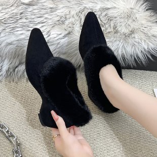Women Shoes Winter - Platform Fleece-Lined Pointed Toe Furry Cotton