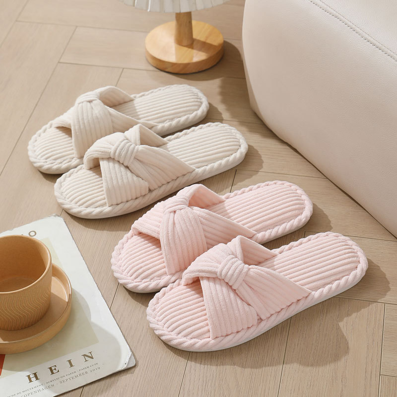 Women Shoes Winter - Corduroy Cross Strap Home Slippers for