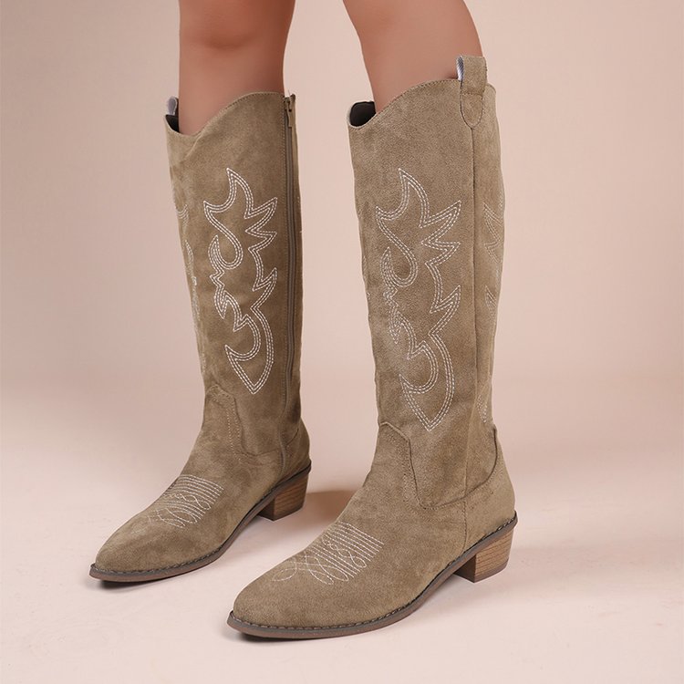 Retro Embroidered V-neck Boots - Sock Boot Women ulasan dan harga