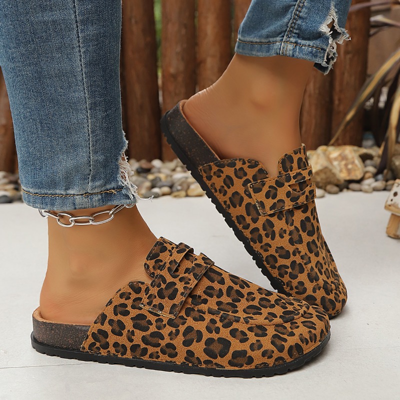 Women Leopard Print Slip on Mu - Slip On Mule Flat ulasan dan harga