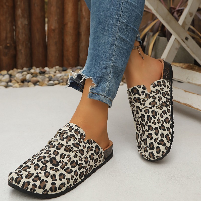 Women Leopard Print Slip on Mu - Slip On Mule Flat ulasan dan harga