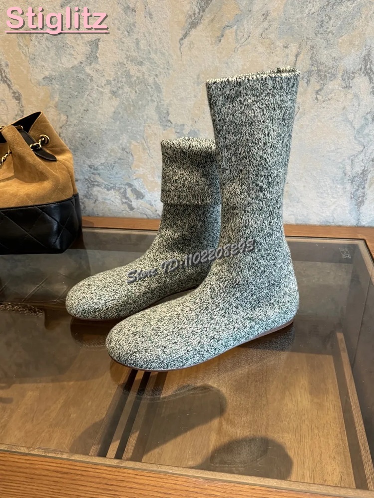 Knitted Round Toe Flat Stretch - Sock Boot Women ulasan dan harga