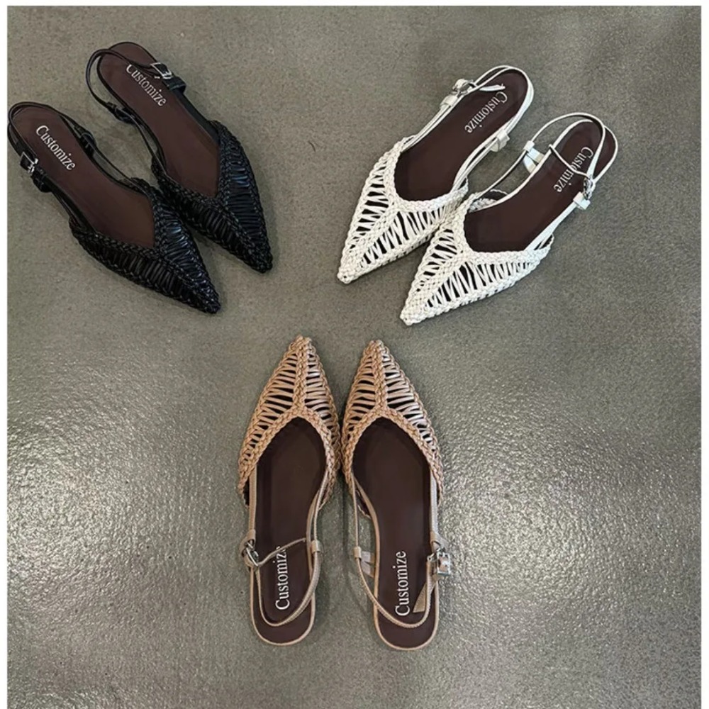 Pointed Woven Roman Style Sand - Slip On Mule Flat ulasan dan harga