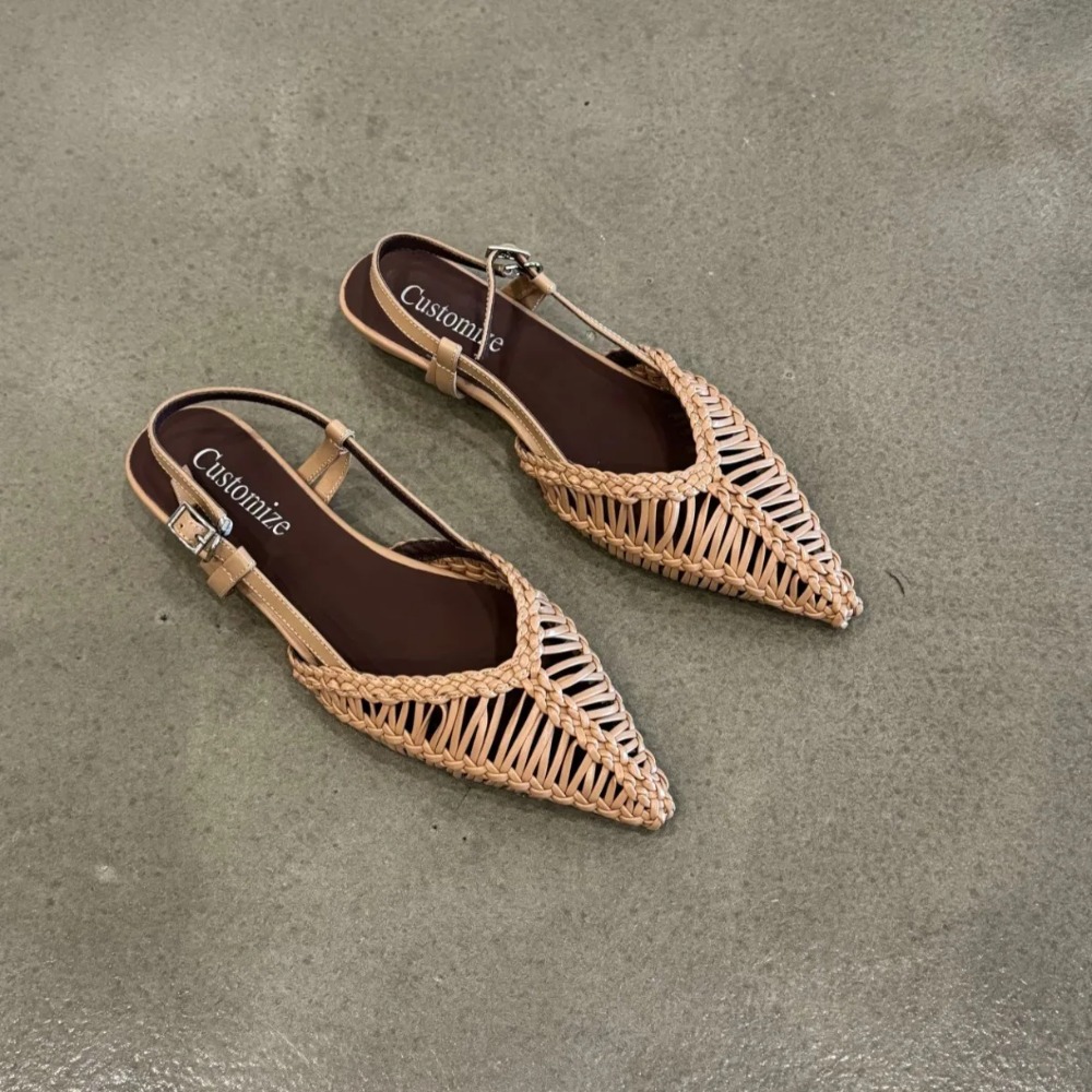 Pointed Woven Roman Style Sand - Slip On Mule Flat ulasan dan harga