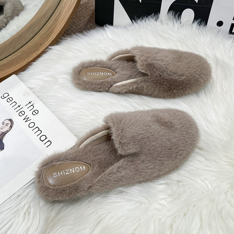 Round Toe Fluffy Fur Slipper W - Slip On Mule Flat ulasan dan harga