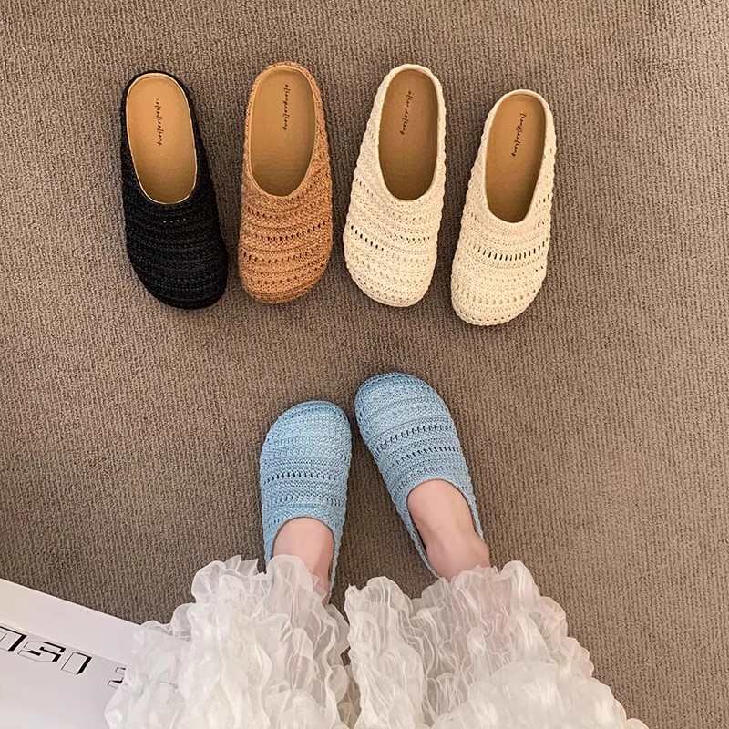 Women Raffia Woven Mule Slippe - Slip On Mule Flat ulasan dan harga