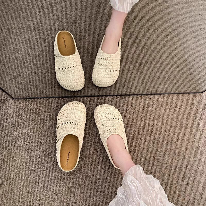 Women Raffia Woven Mule Slippe - Slip On Mule Flat ulasan dan harga