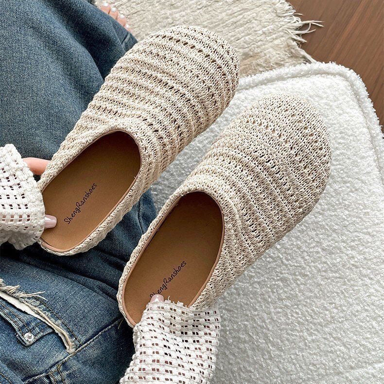 Women Raffia Woven Mule Slippe - Slip On Mule Flat ulasan dan harga