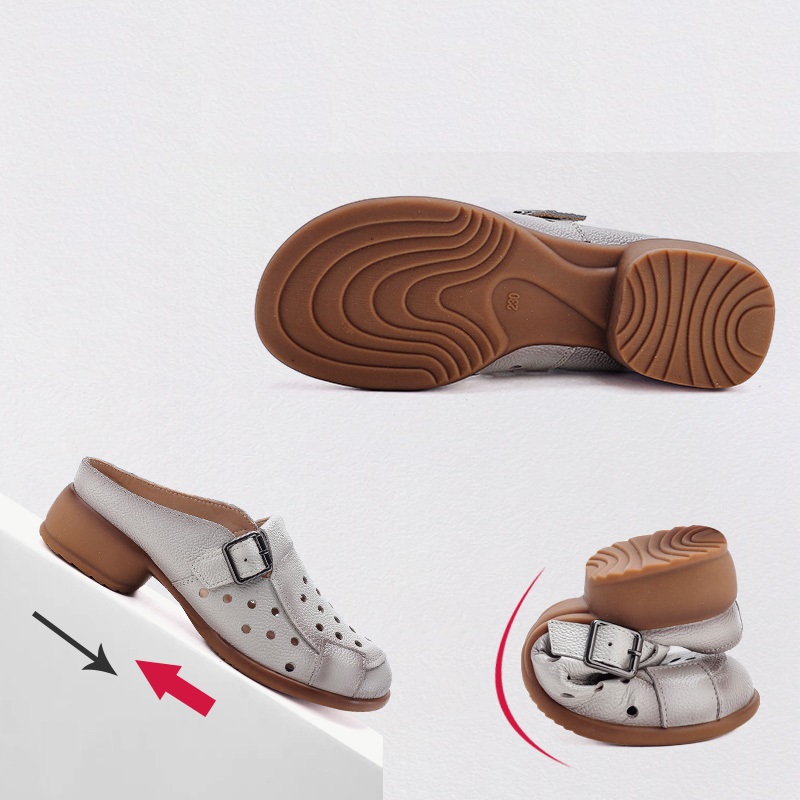 New Cow Leather Low Heel Sanda - Slip On Mule Flat ulasan dan harga
