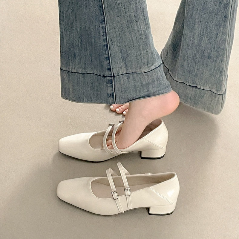Square Toe Low Heel Women Silv - Women Shoes Heels ulasan dan harga