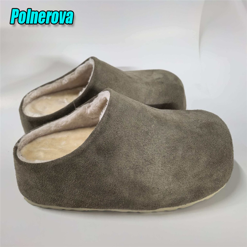 Suede Fluffy Thick Soled Half  - Slip On Mule Flat ulasan dan harga