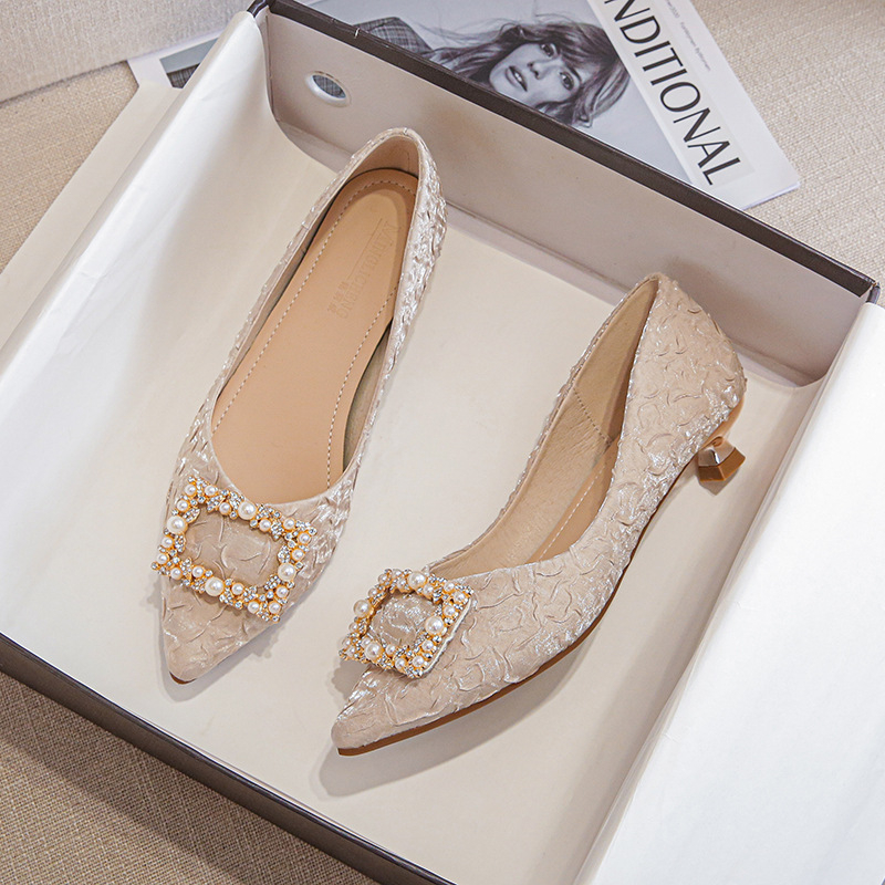 Ivory Textured Satin Pointed T - Women'S Shoes For Work ulasan dan harga